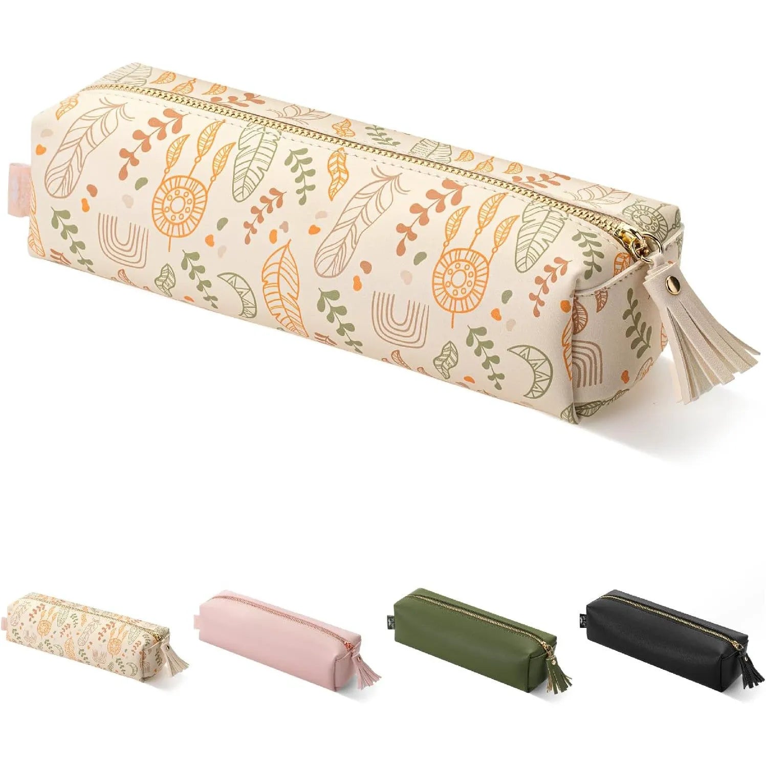Boho PU Leather Pencil Pouch - Slim, Cute & Aesthetic