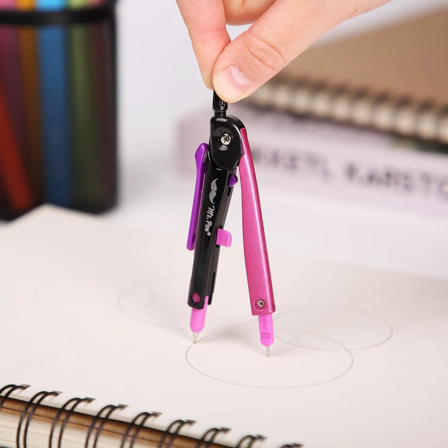 Pink Metal Frame School Compass with Center Wheel for Geometry