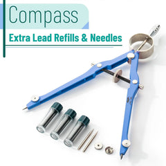Professional Metal Compass with Lock, Blue, Extra Leads Set