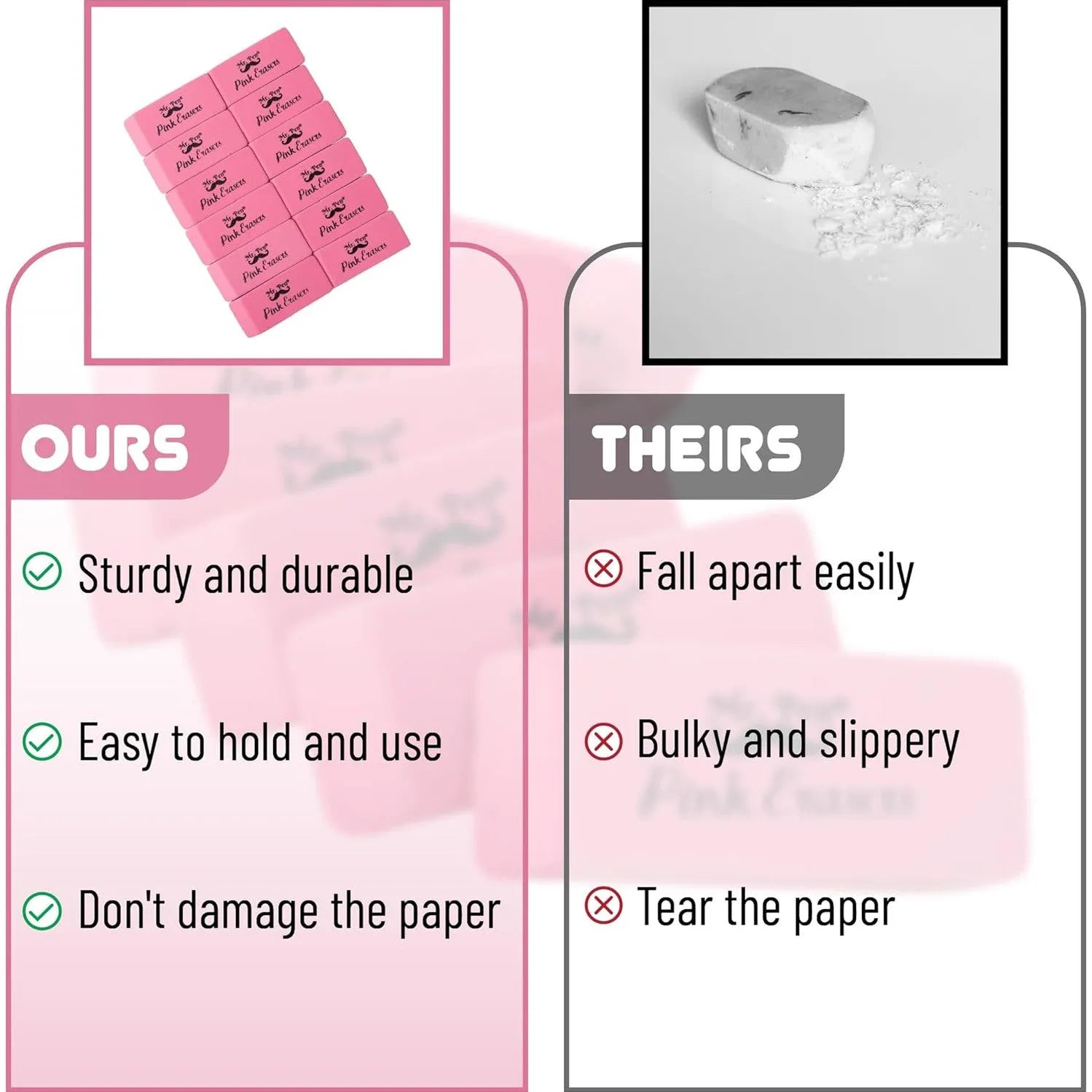 Classic Pink Erasers (36-Pack) - Large Block Style