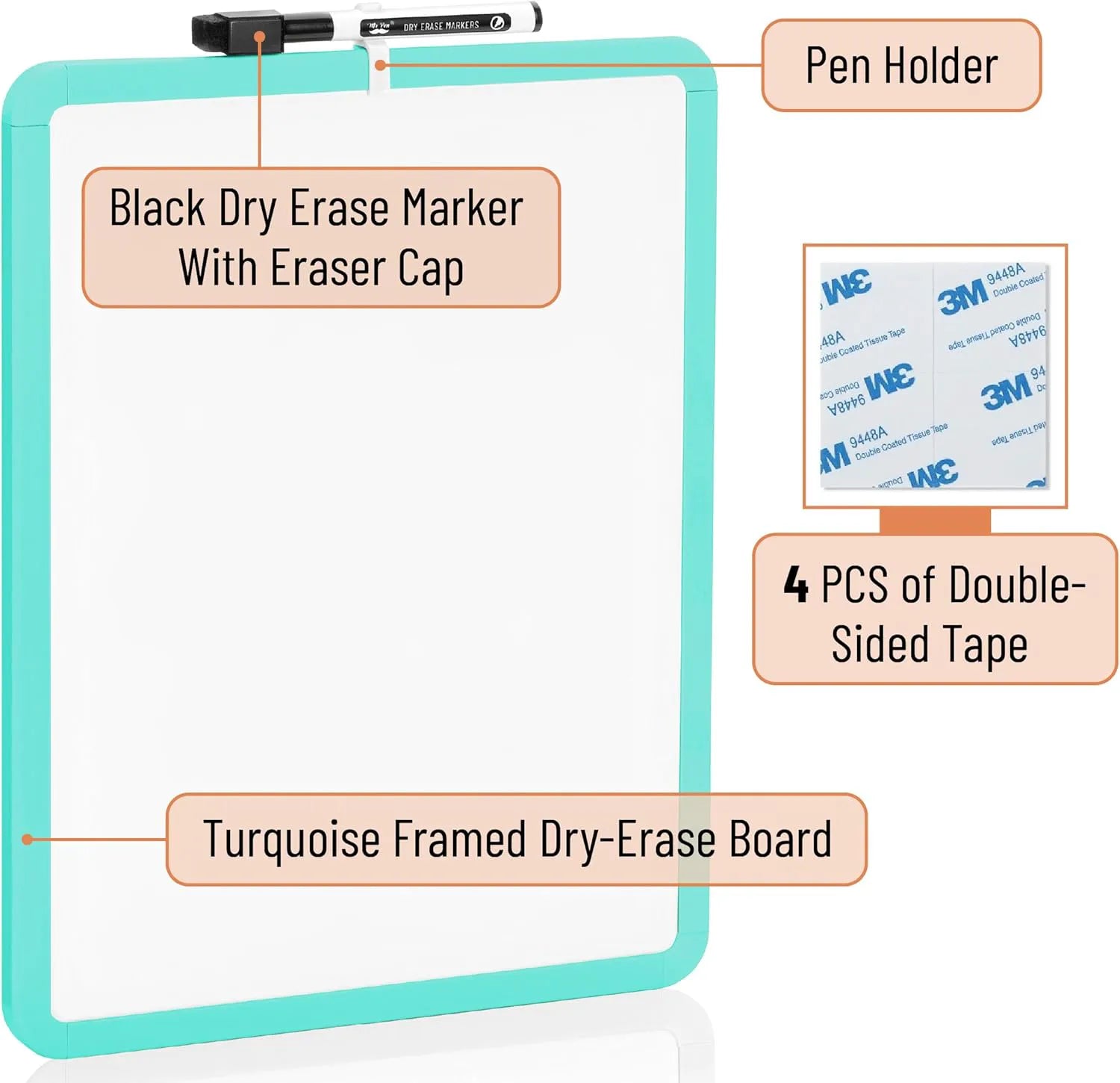 Kids White Board with Turquoise Frame, 14 x 11 Inches, Includes Marker