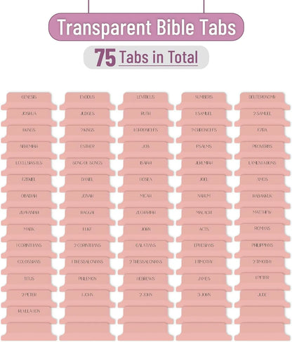 Mr. Pen Bible Tabs - 75 Transparent Pink Laminated Tabs for Women and Men