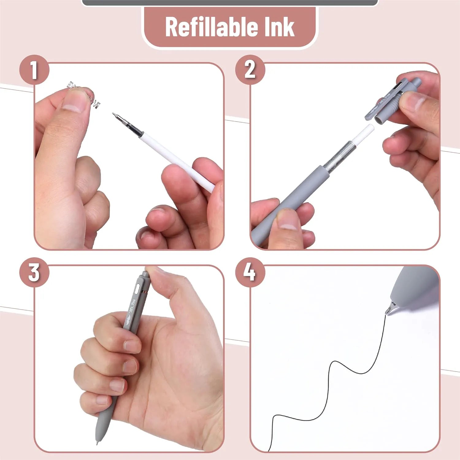 Retractable Gel Pens, 6 Pack, 0.5mm Fine Point