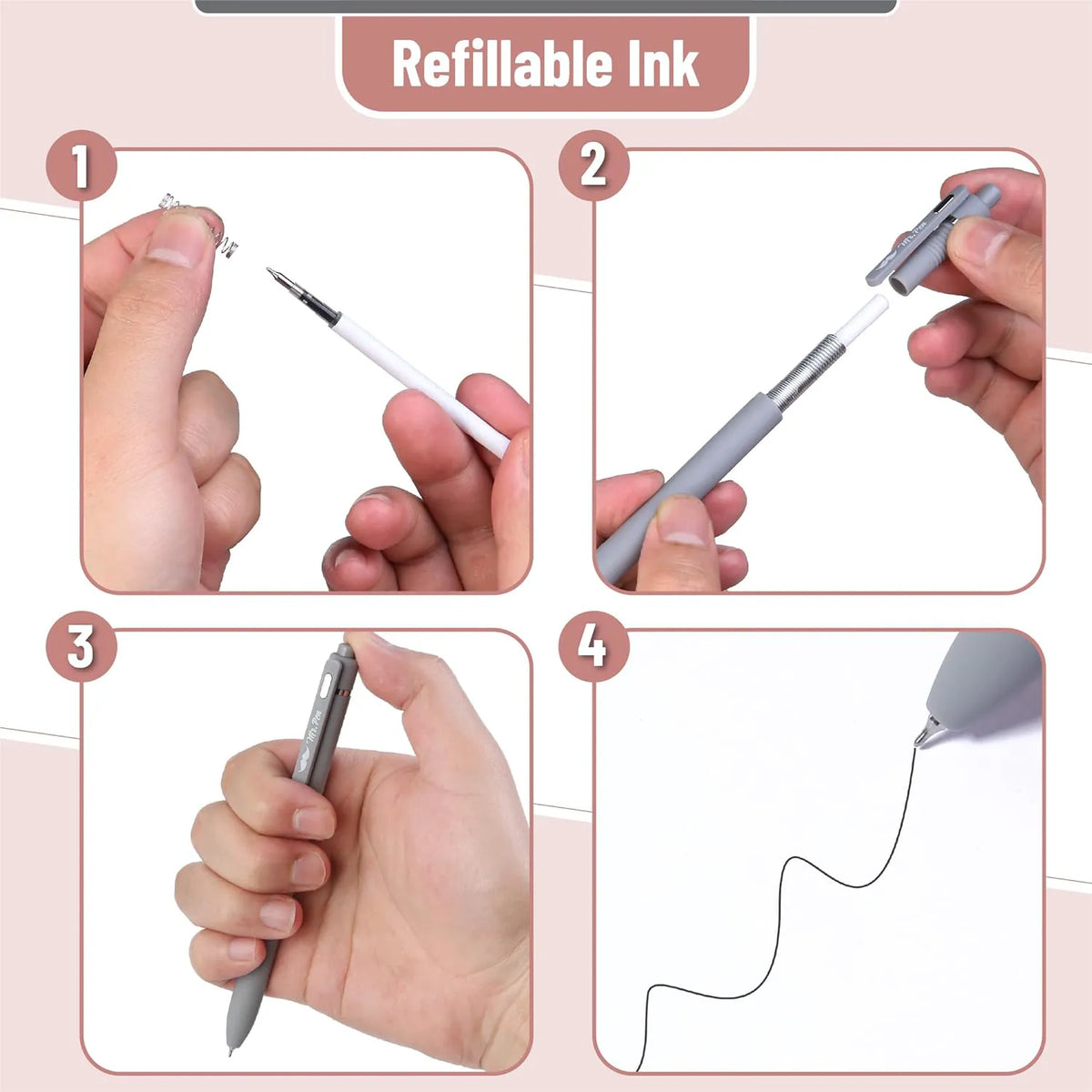 Retractable Gel Pens, 6 Pack, 0.5mm Fine Point