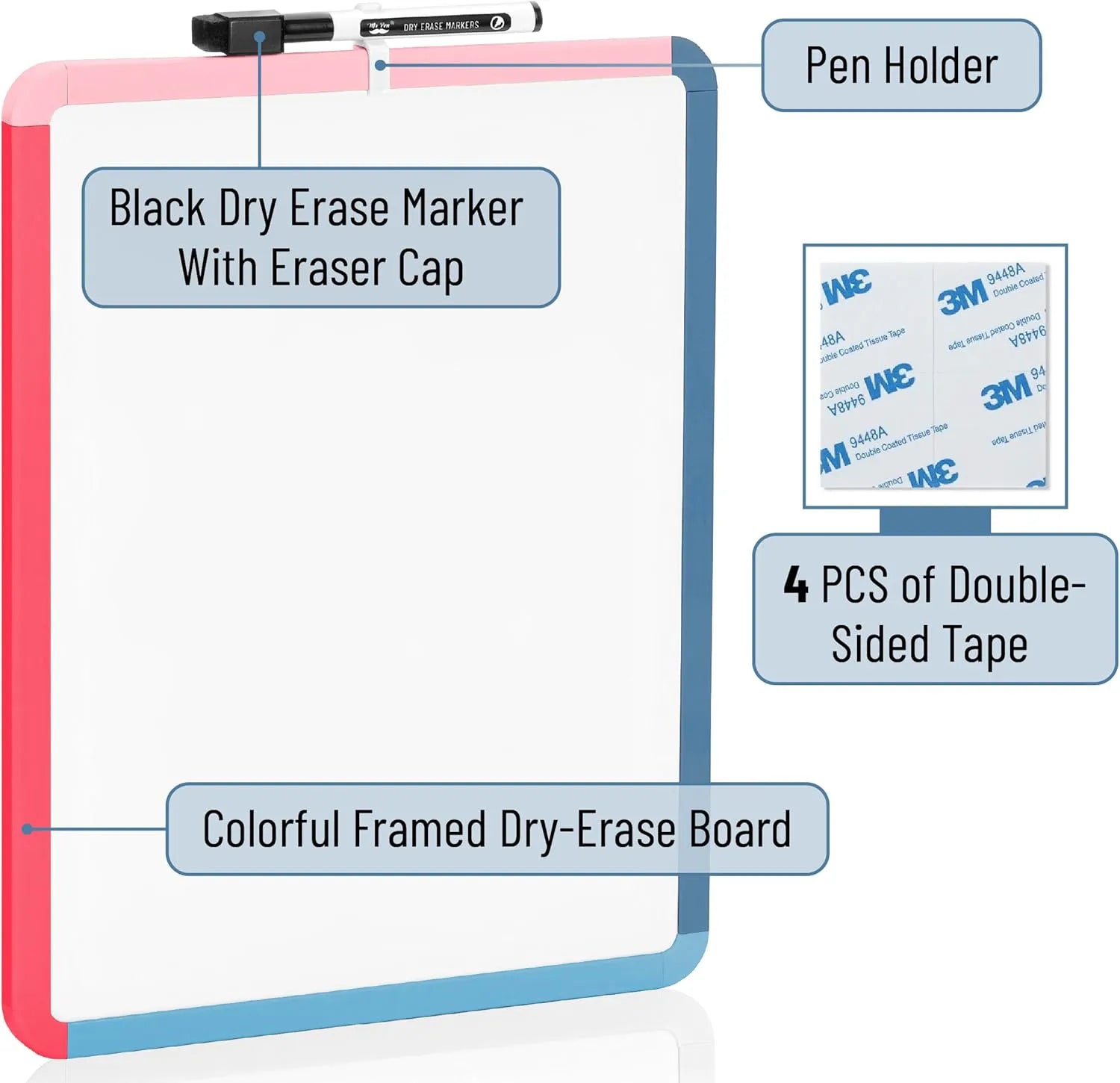 Dry Erase Board 14 x 11 with Colorful Frame and Marker
