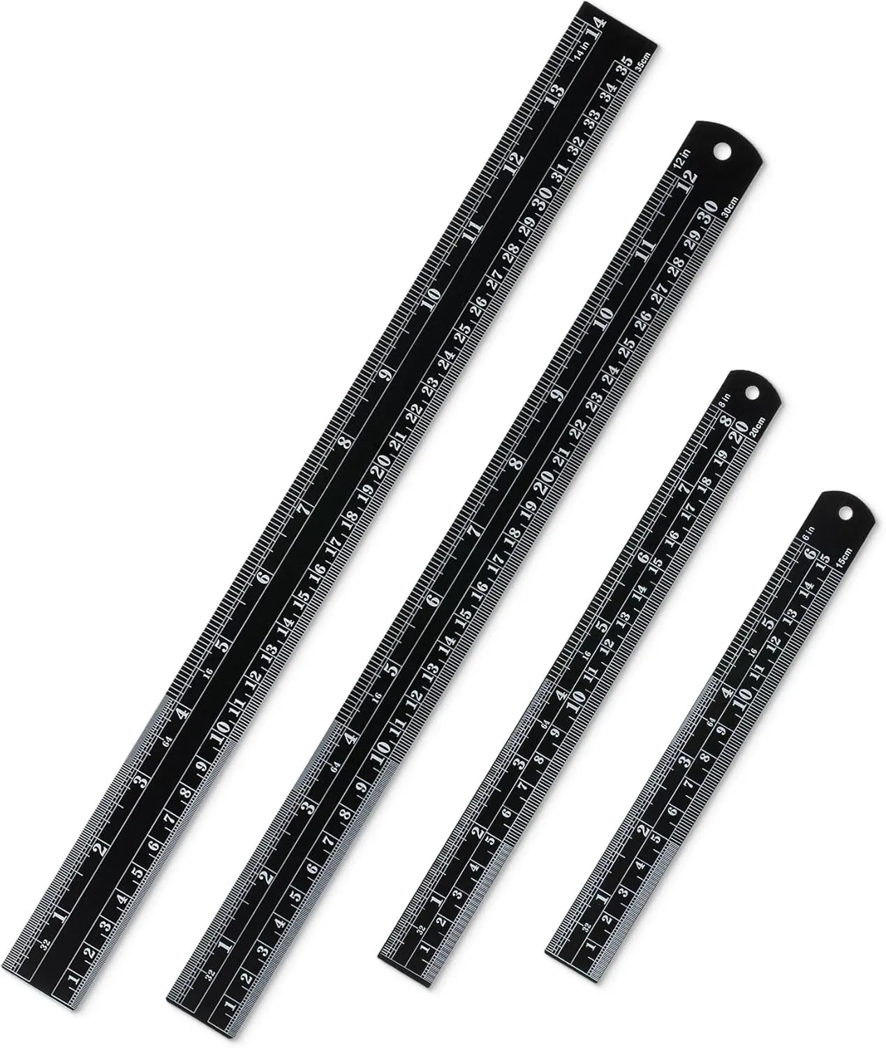 Stainless Steel Ruler Set (4 Pack) – 6, 8, 12, 14 Inches with Metric & Inch Markings