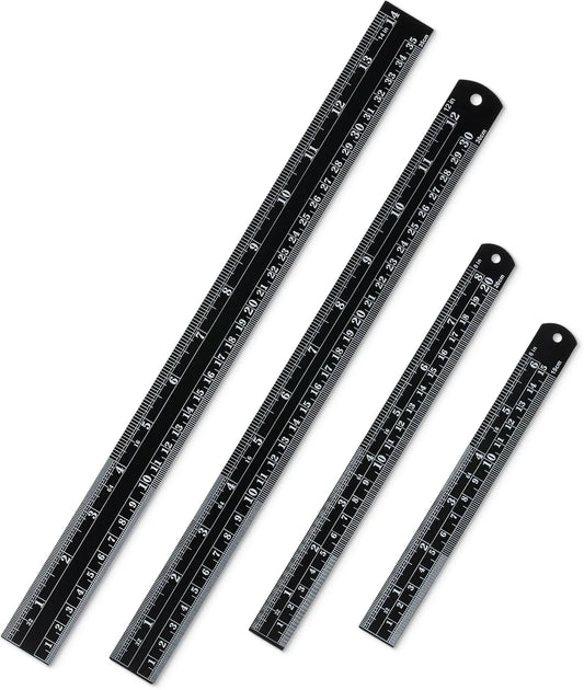 Stainless Steel Ruler Set (4 Pack) – 6, 8, 12, 14 Inches with Metric & Inch Markings