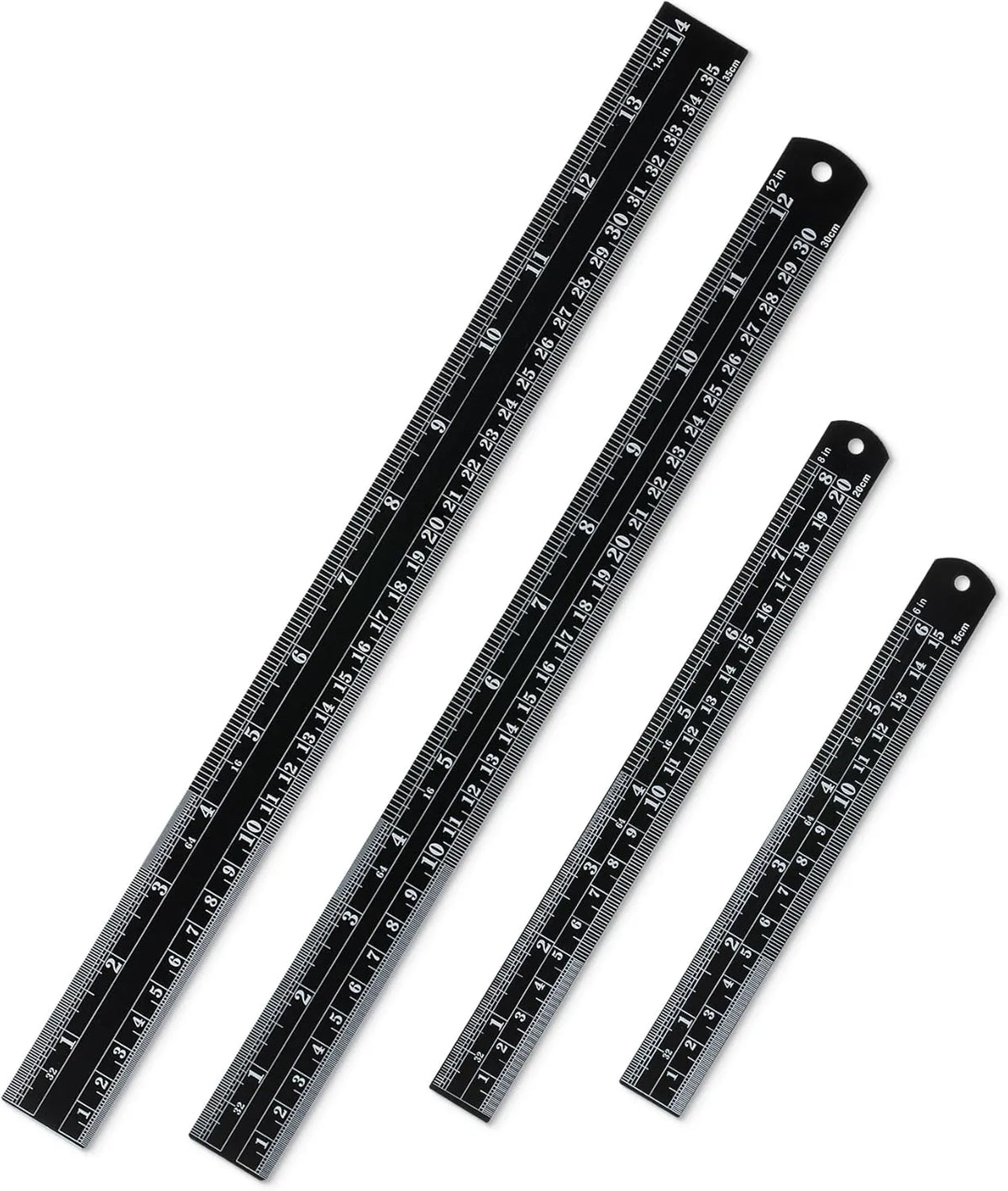 Stainless Steel Ruler Set (4 Pack) – 6, 8, 12, 14 Inches with Metric & Inch Markings