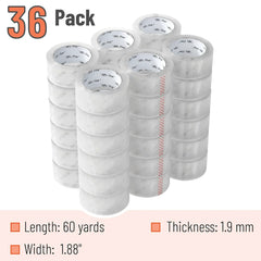 Bulk Clear Packing Tape 36 Pack, 2" Wide, 60 Yards, Shipping Tape