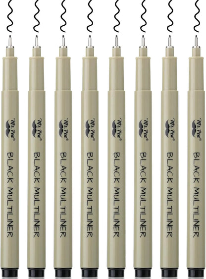 Artist Fineliner Pens, Black, 0.45mm Tip, 8 Pack