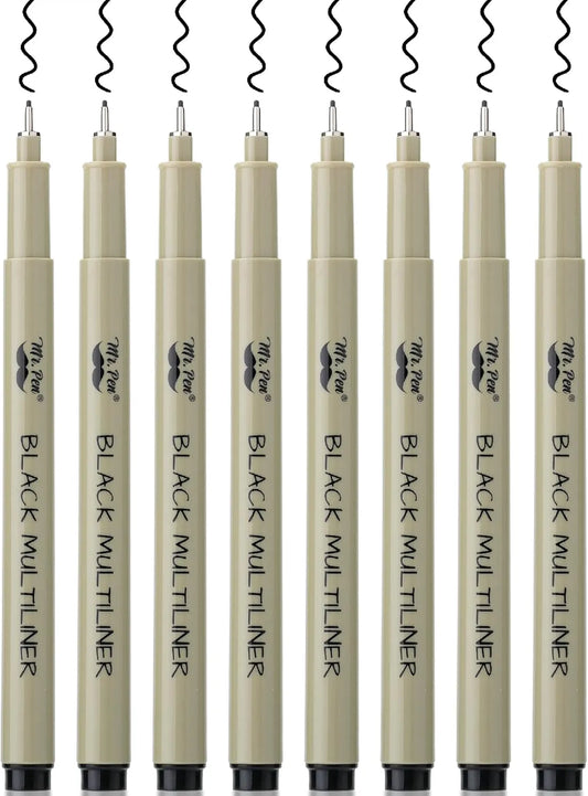 Artist Fineliner Pens, Black, 0.45mm Tip, 8 Pack