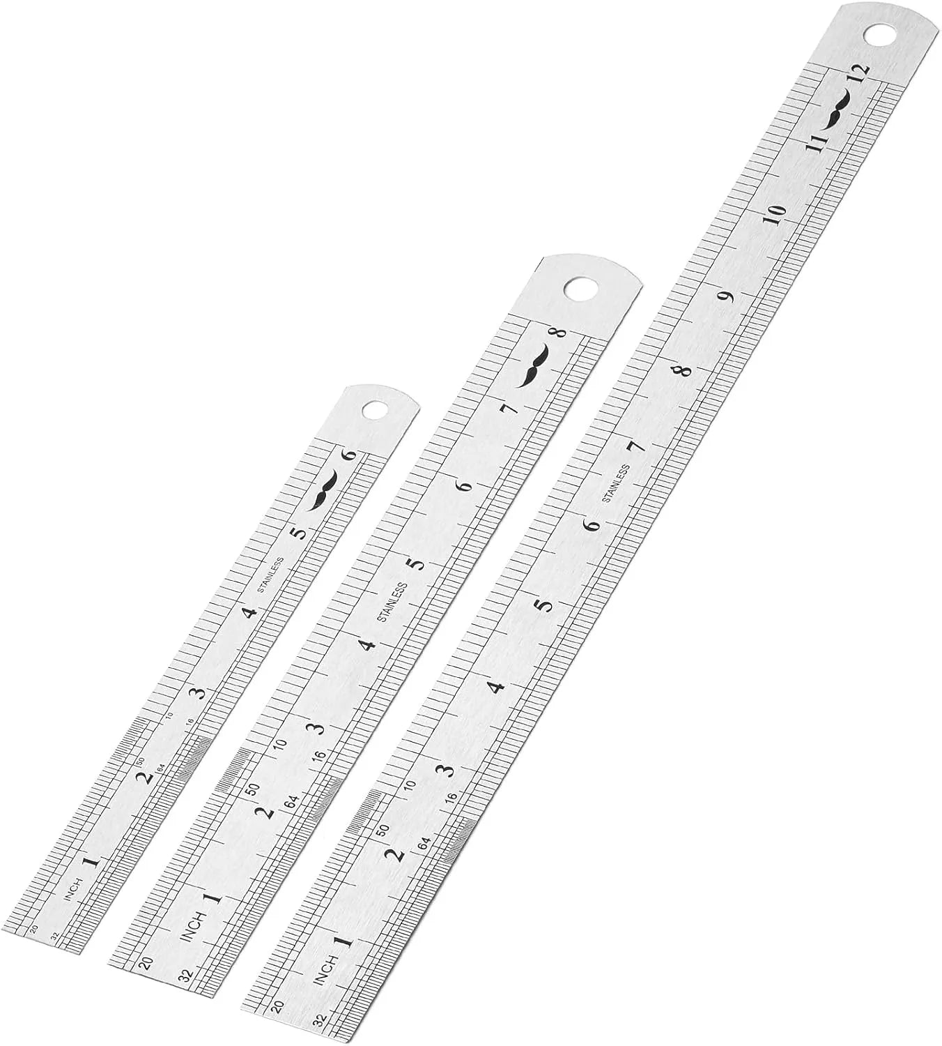 Stainless Steel Ruler Set (3-Pack): 6", 8", 12" Thin Metal Precision Rulers