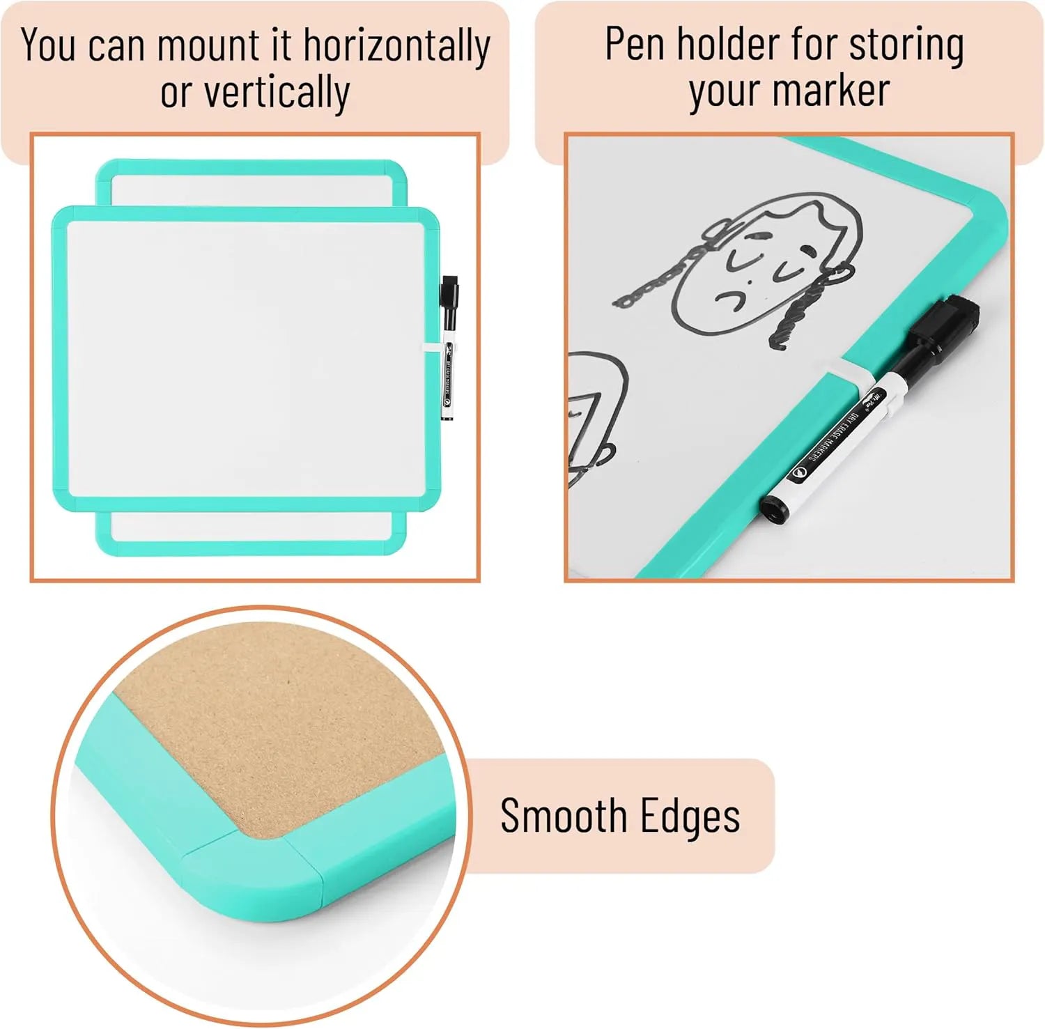 Kids White Board with Turquoise Frame, 14 x 11 Inches, Includes Marker