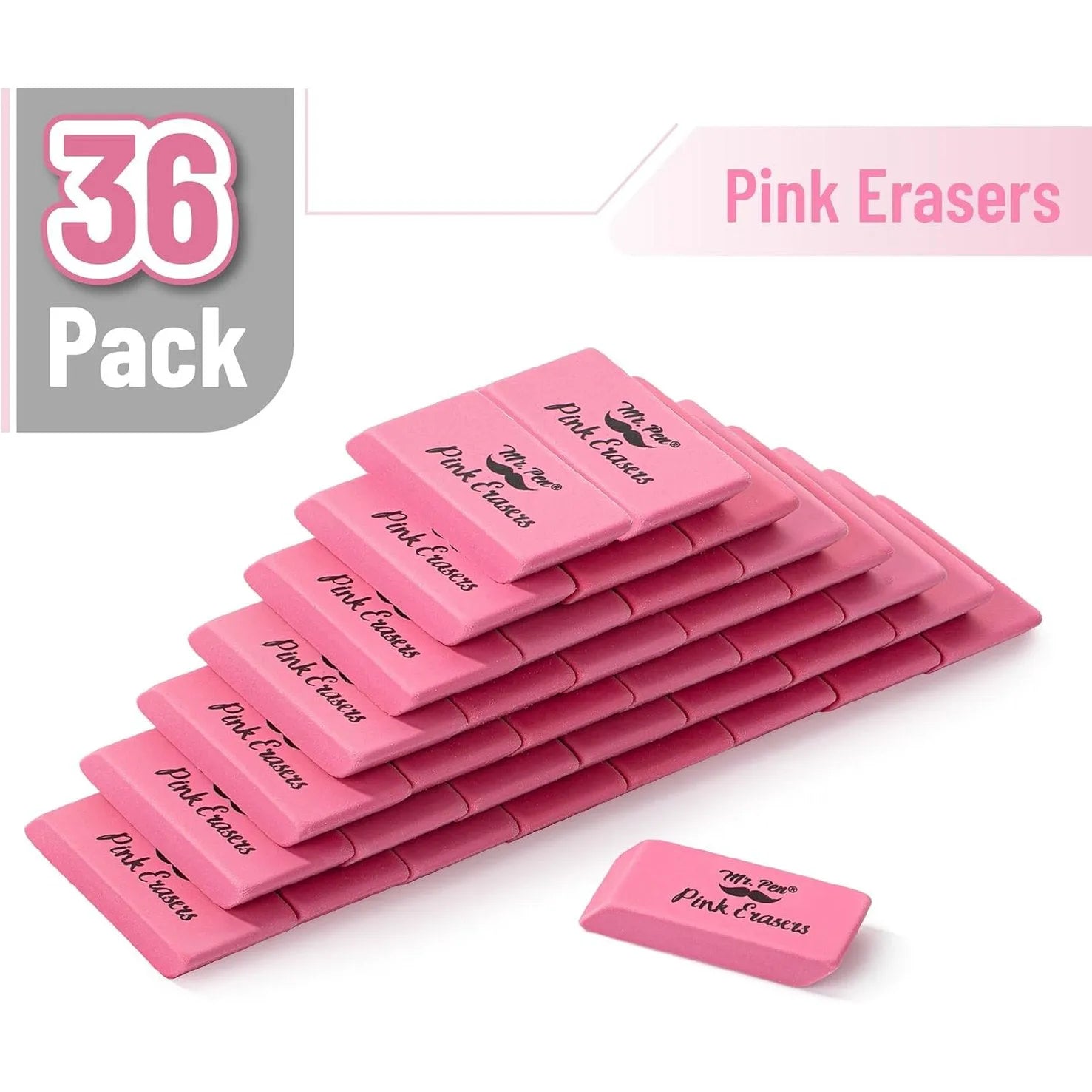 Classic Pink Erasers (36-Pack) - Large Block Style