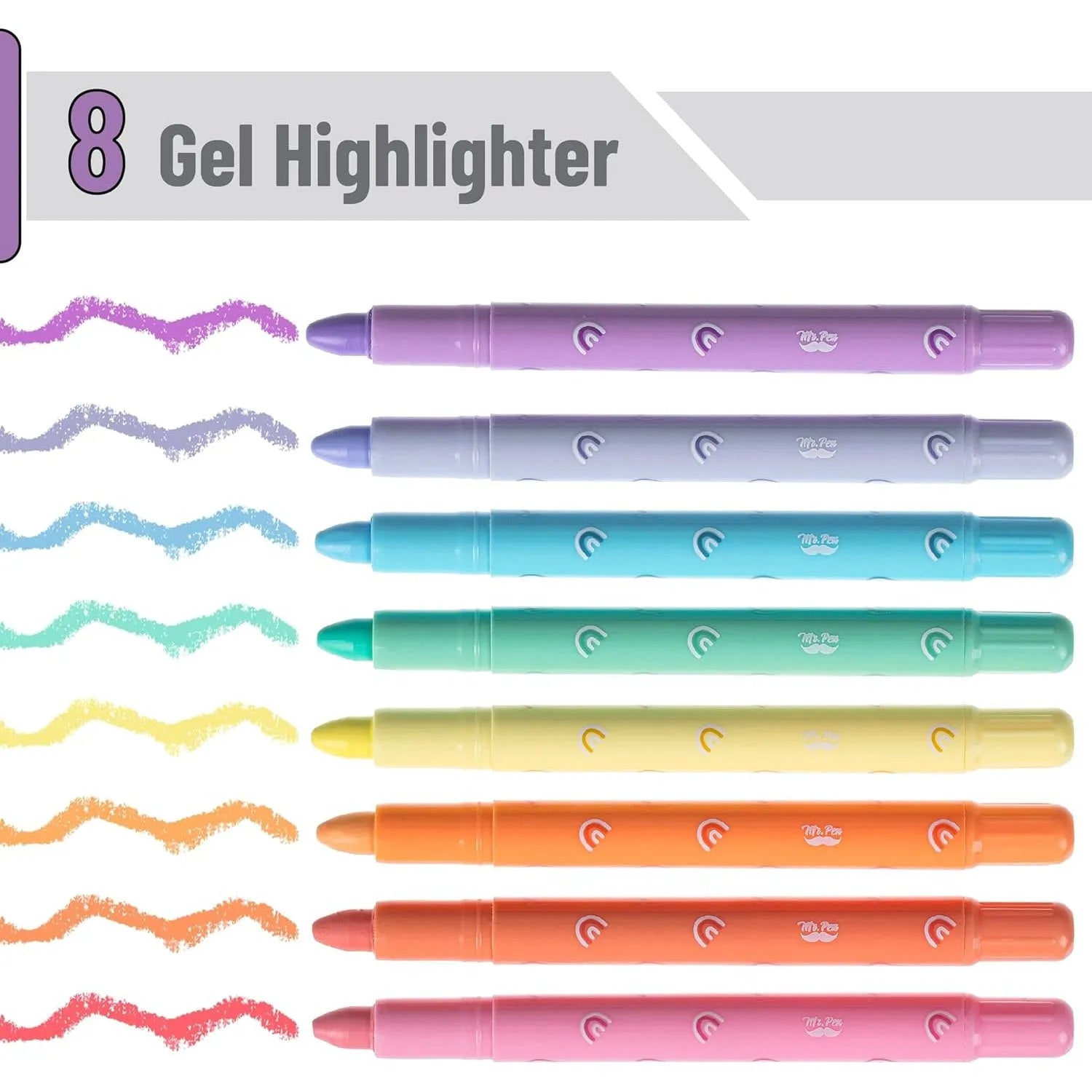 Bible Gel Highlighters, 8 Pack, Assorted Colors, No-Bleed, Twist-Up, Sharpenable Tips
