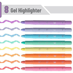 Bible Gel Highlighters, 8 Pack, Assorted Colors, No-Bleed, Twist-Up, Sharpenable Tips