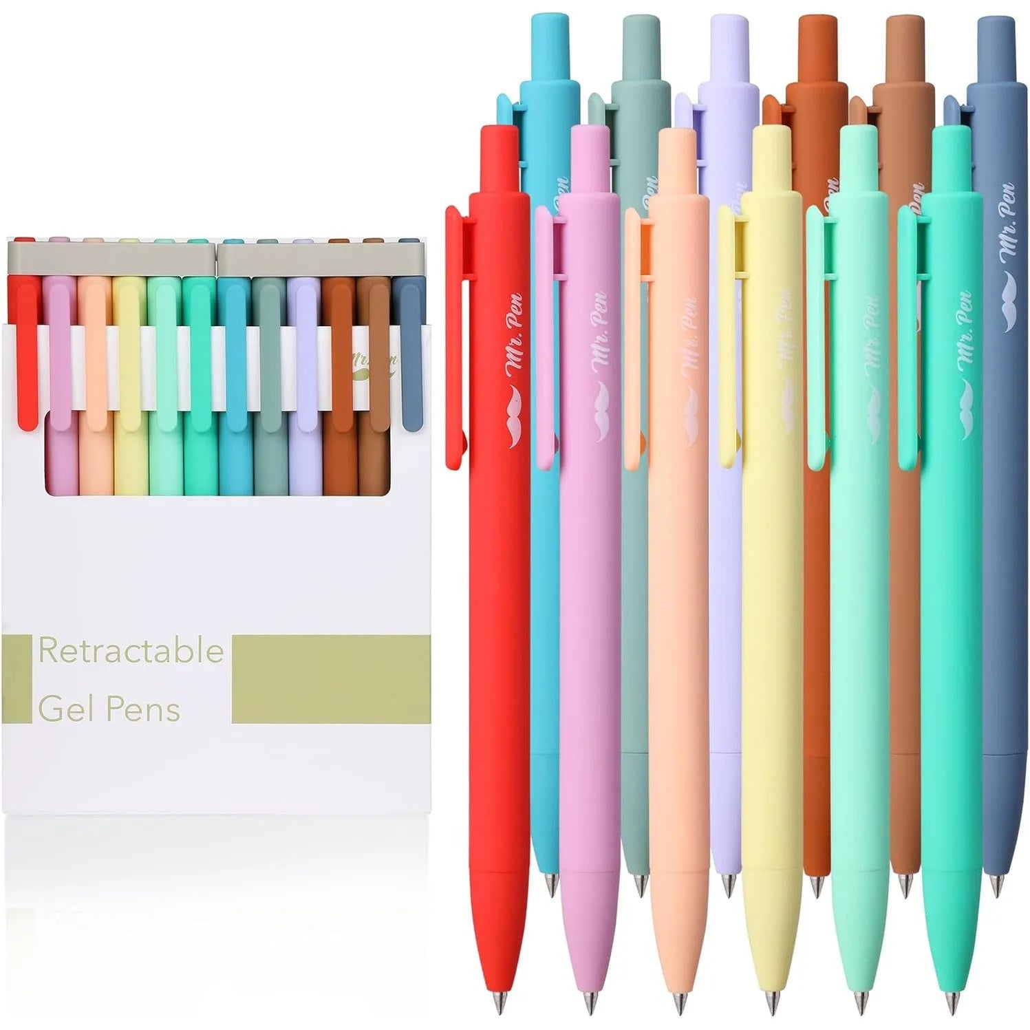 Retractable Gel Pens 12-Pack: Cute Design, Colored Ink, Quick-Dry, Fine Point 0.7mm