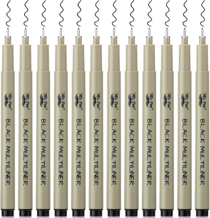Black Fineliner Pens for Drawing, 0.3mm Tip, 12 Pack