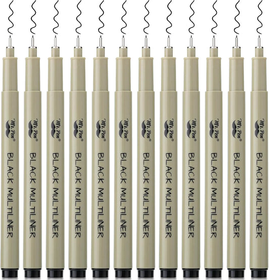Black Fineliner Pens for Drawing, 0.3mm Tip, 12 Pack