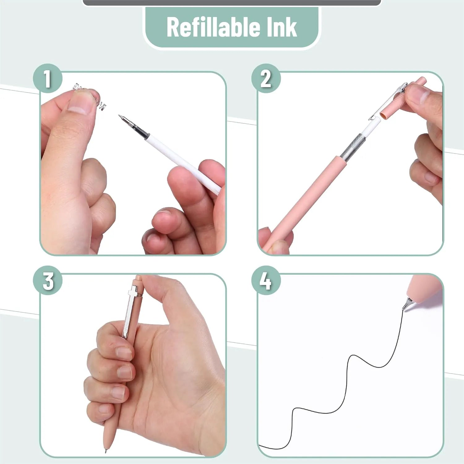 Mr. Pen Retractable Gel Pens, 6 Pack, 0.5 mm Black Ink, Soft Pastel Barrel with Silver Clip