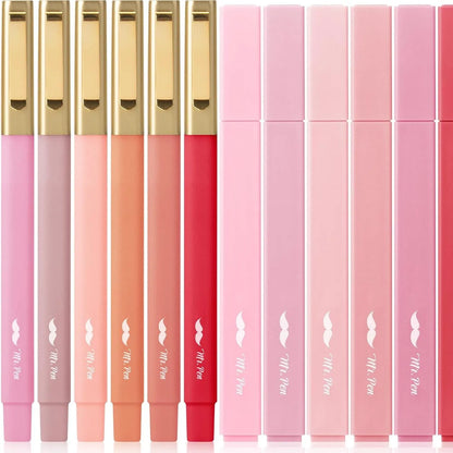 12 Pack No-Bleed Aesthetic Highlighters & Pens in Pink Shades for Bible Study