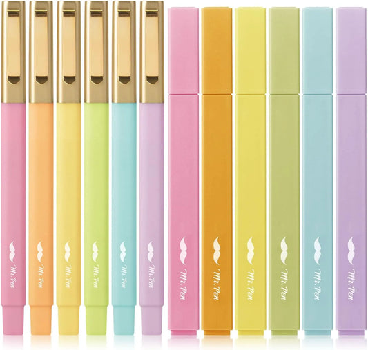 12-Pack Aesthetic No-Bleed Highlighters & Pens for Bible Study, Pastel Colors, Black Ink