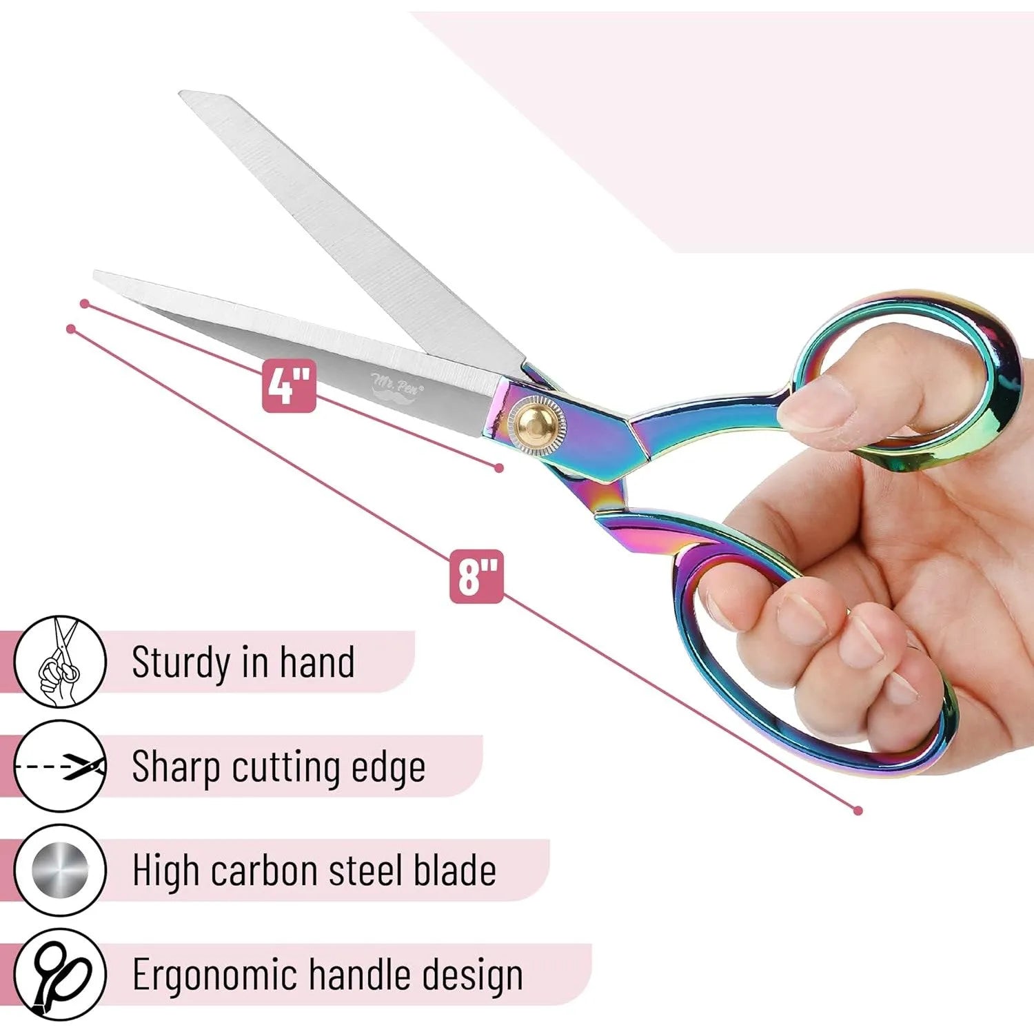 8" High-Carbon Steel Rainbow Tailor Shears - Metal Fabric Scissors