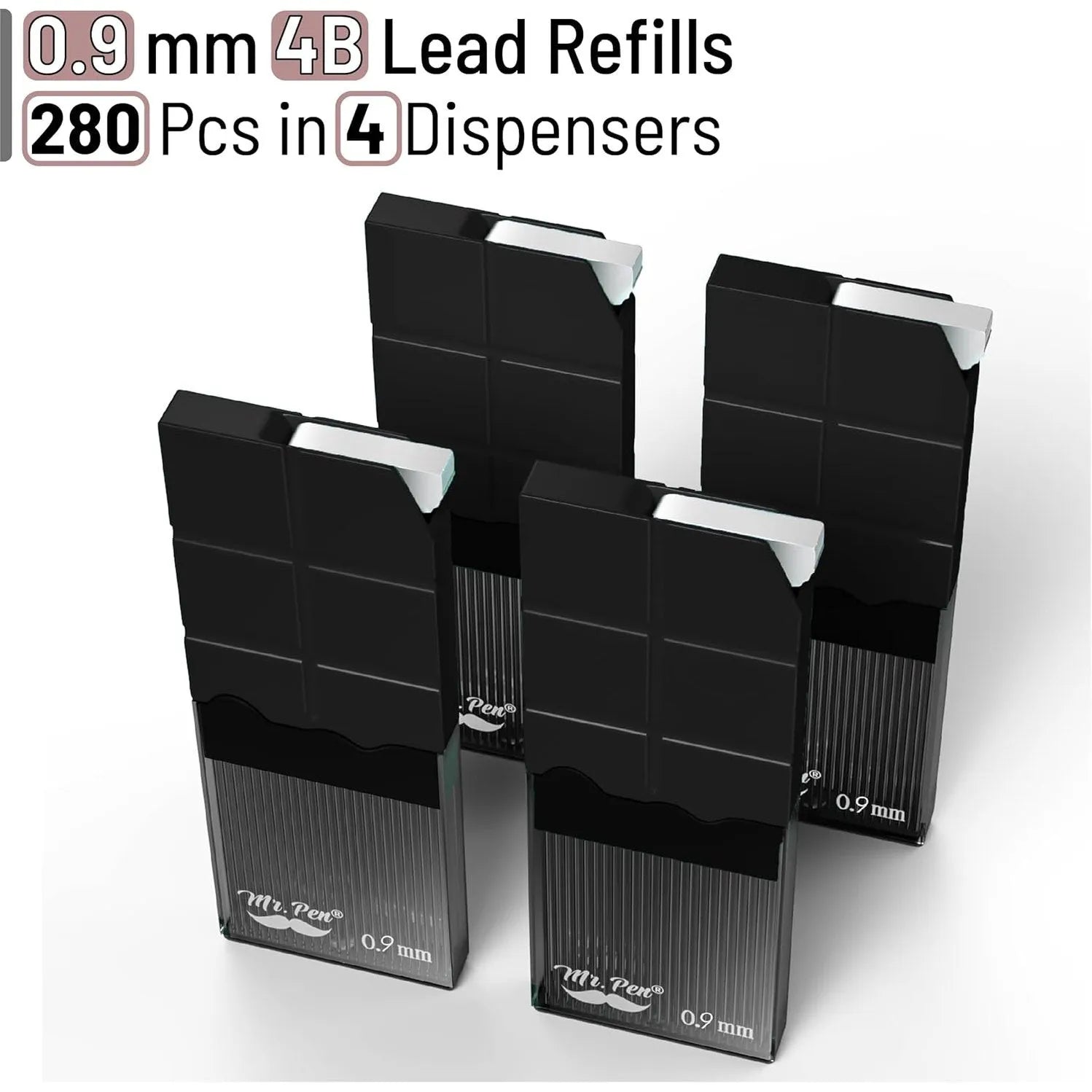 0.9mm Mechanical Pencil Lead Refills, 4B Hardness, 280 Pieces (4 Packs)