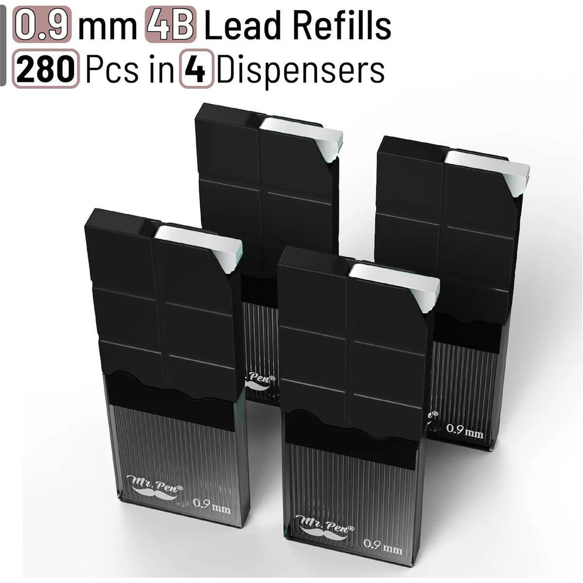 0.9mm Mechanical Pencil Lead Refills, 4B Hardness, 280 Pieces (4 Packs)