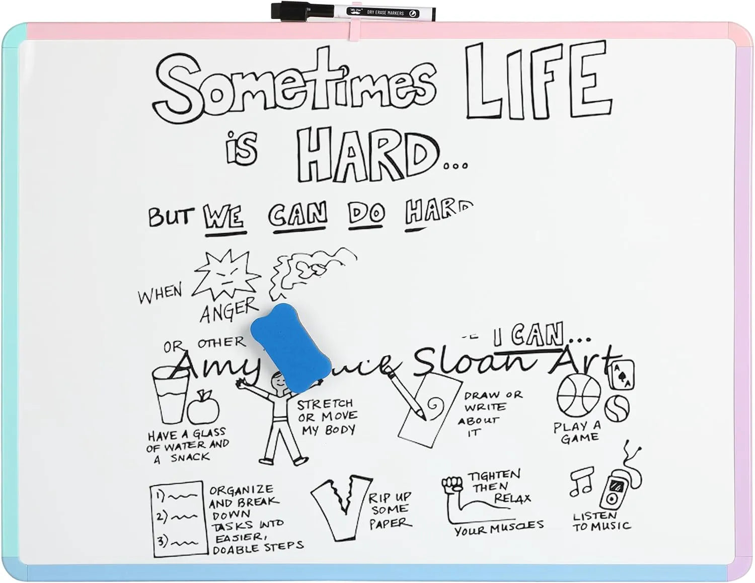 Colorful Framed Dry Erase Board for Wall, 18" x 24", Includes Marker