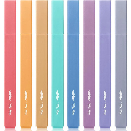 Mr. Pen Aesthetic Highlighters, 8 Pack, Chisel Tip, Muted Pastel Colors, No Bleed