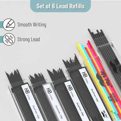Premium Mechanical Pencil Set with Case, 5 Sizes, Leads & Erasers
