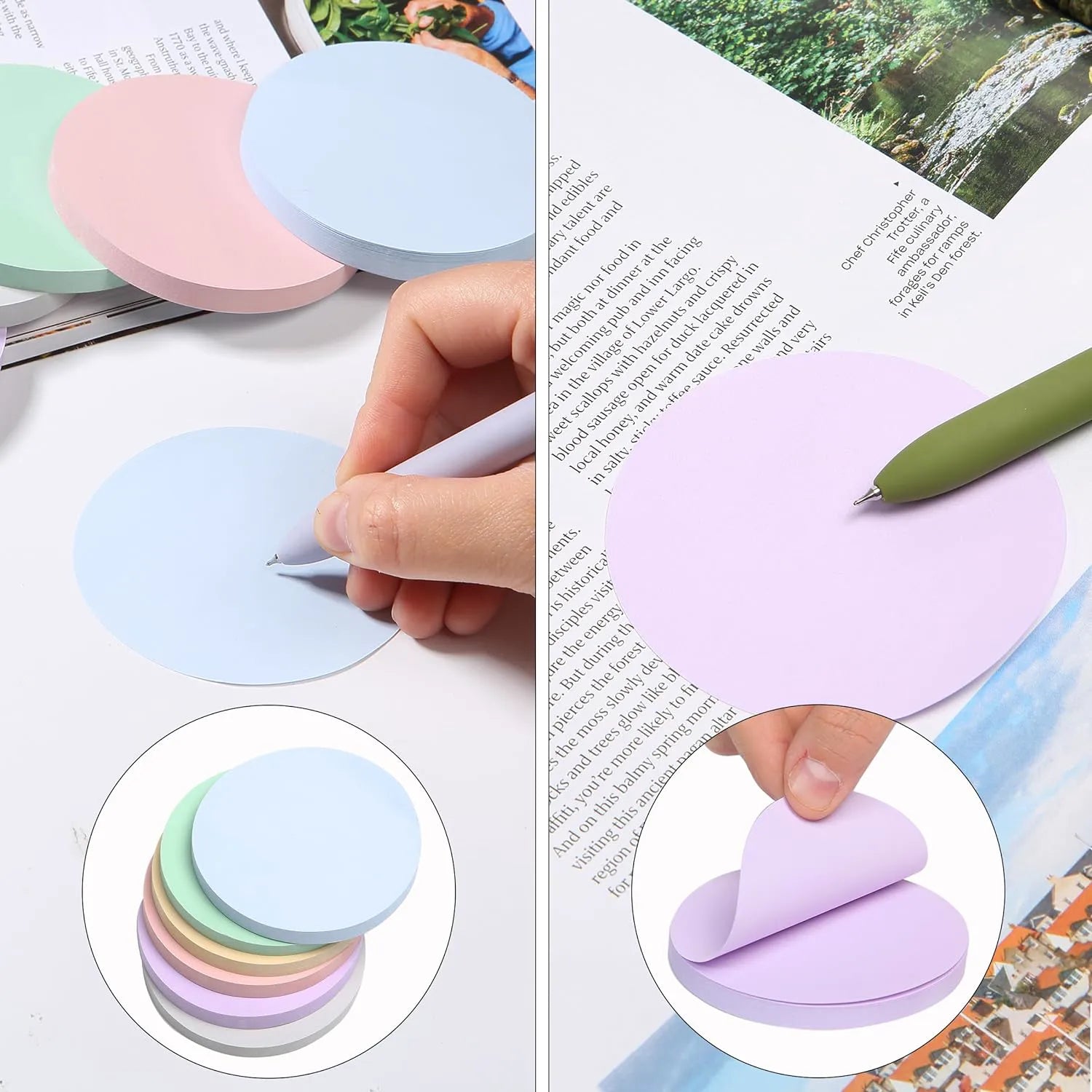 Circle Sticky Notes 2.8 x 2.8, 12 Pads, 720 Sheets, Morandi Colors