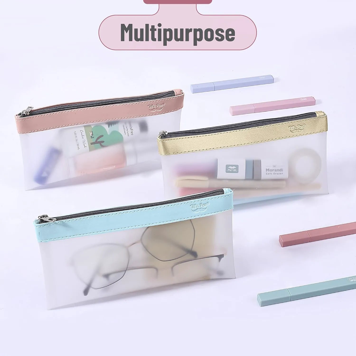 Clear Pencil Pouches (3-Pack) - Transparent TPU Zipper Bags for School, Travel & Makeup