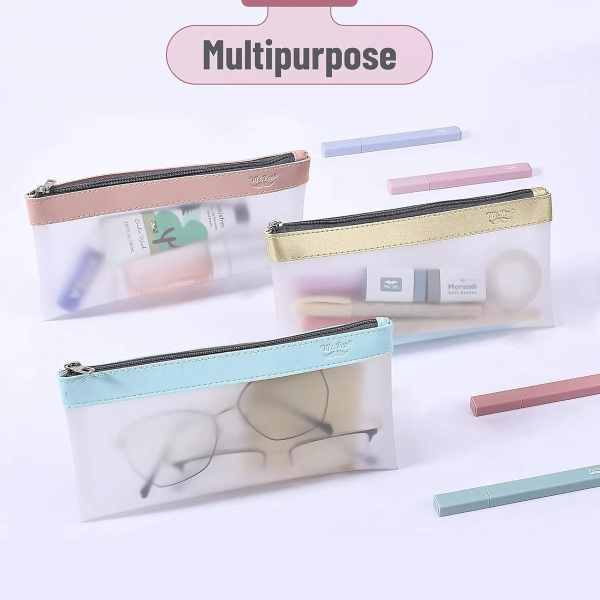 Clear Pencil Pouches (3-Pack) - Transparent TPU Zipper Bags for School, Travel & Makeup