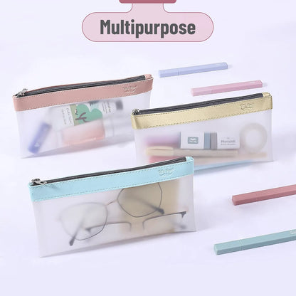 Clear Pencil Pouches (3-Pack) - Transparent TPU Zipper Bags for School, Travel & Makeup