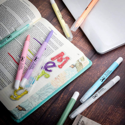 Bible Gel Highlighters, 8 Pack, Pastel Colors, No-Bleed, Twist-Up, Sharpenable Tips