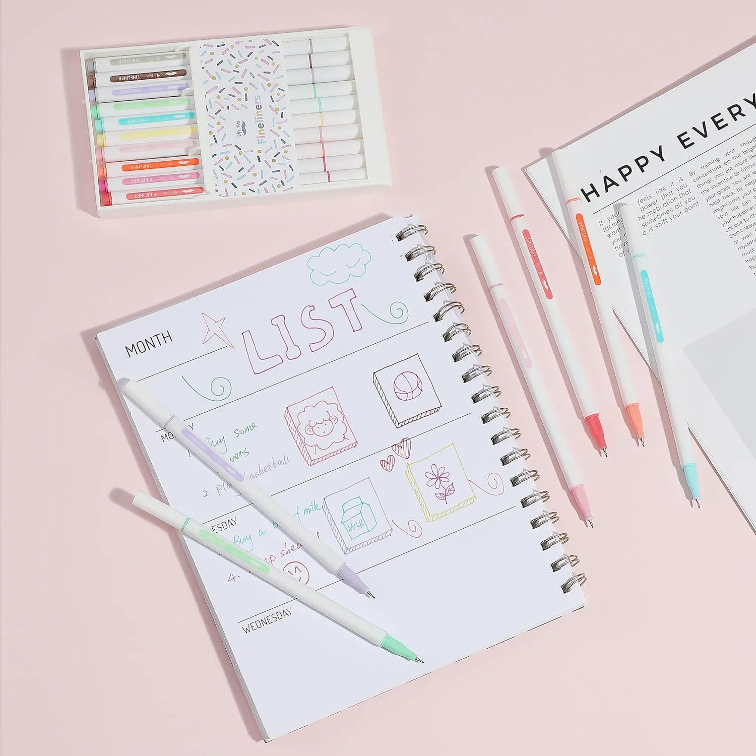 Colorful Fineliners with Stand, 10 Pack, Fine Tip Pens