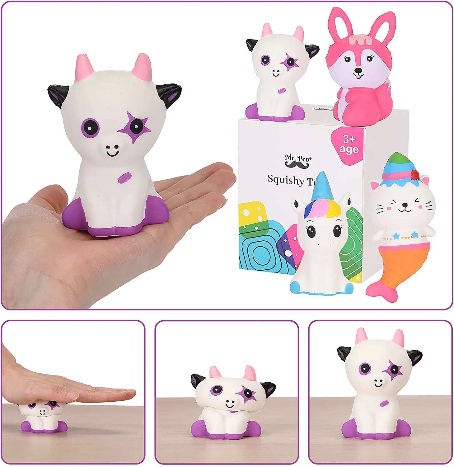 Jumbo Squishies Slow Rising, 4 Pack, Cute Squeeze Toys