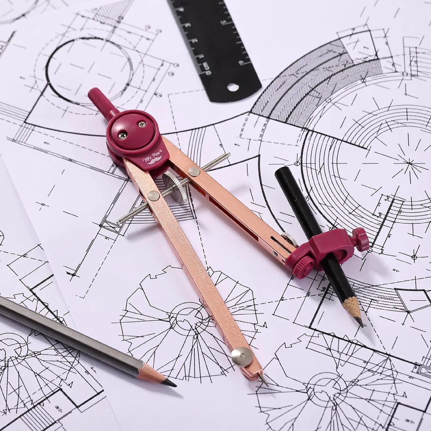 Rose Gold Drawing Compass for Geometry, Draws Up to 11 Inches
