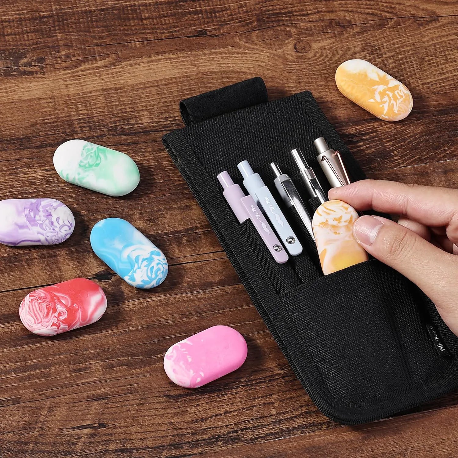 Marble Pencil Erasers, 12 Pack, Large Colorful Erasers for School & Office