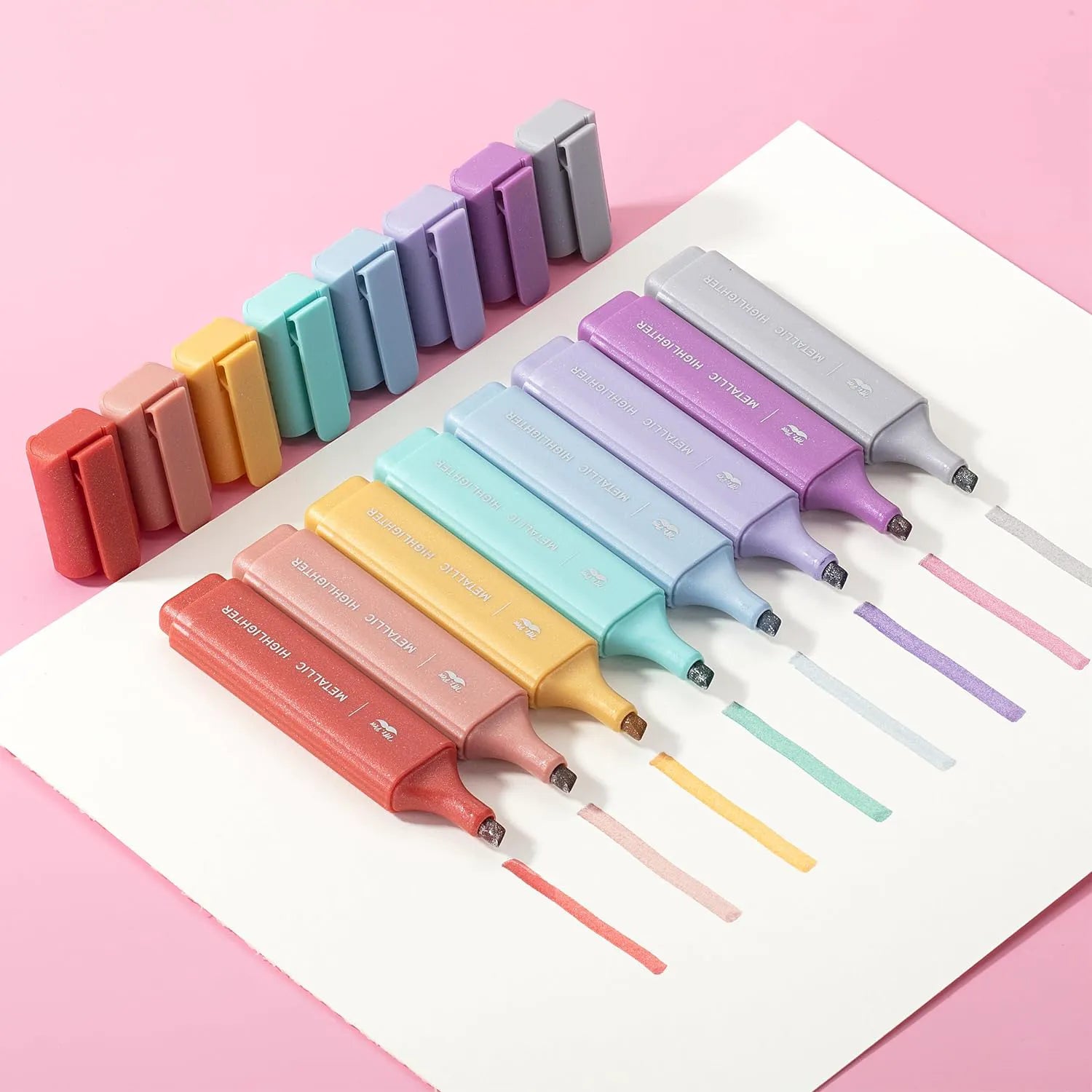 Glitter Highlighters 8-Pack: Metallic Chisel Tip, Aesthetic & Cute for School, Journaling & Crafts