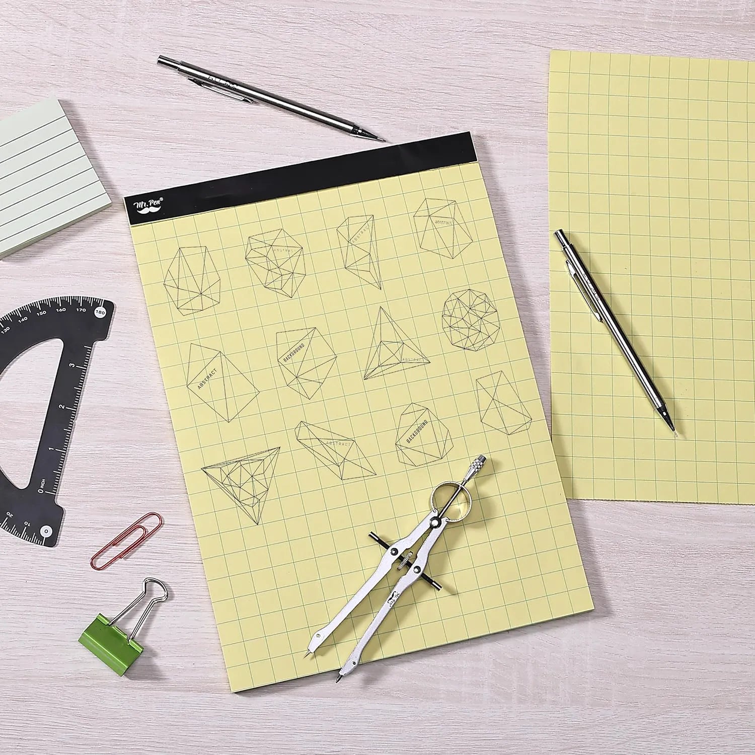 Yellow Graph Paper 11x8.5, 2x2 Grid (1/2 inch), 55 Sheets