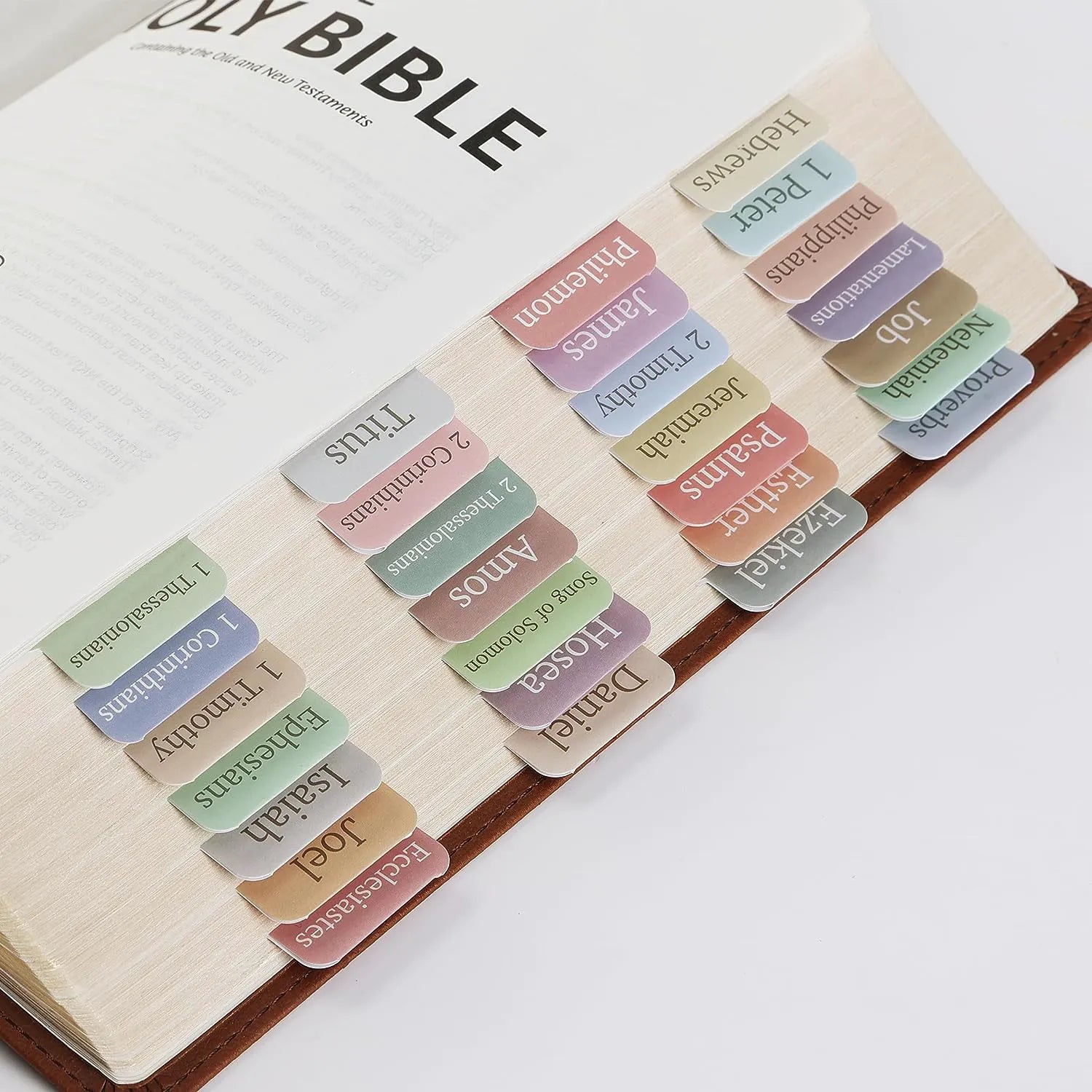 Bible Tabs - 75 Minimal Morandi Laminated Tabs, Easy Apply for Old & New Testament, Neutral Designs