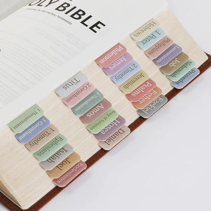 Bible Tabs - 75 Minimal Morandi Laminated Tabs, Easy Apply for Old & New Testament, Neutral Designs