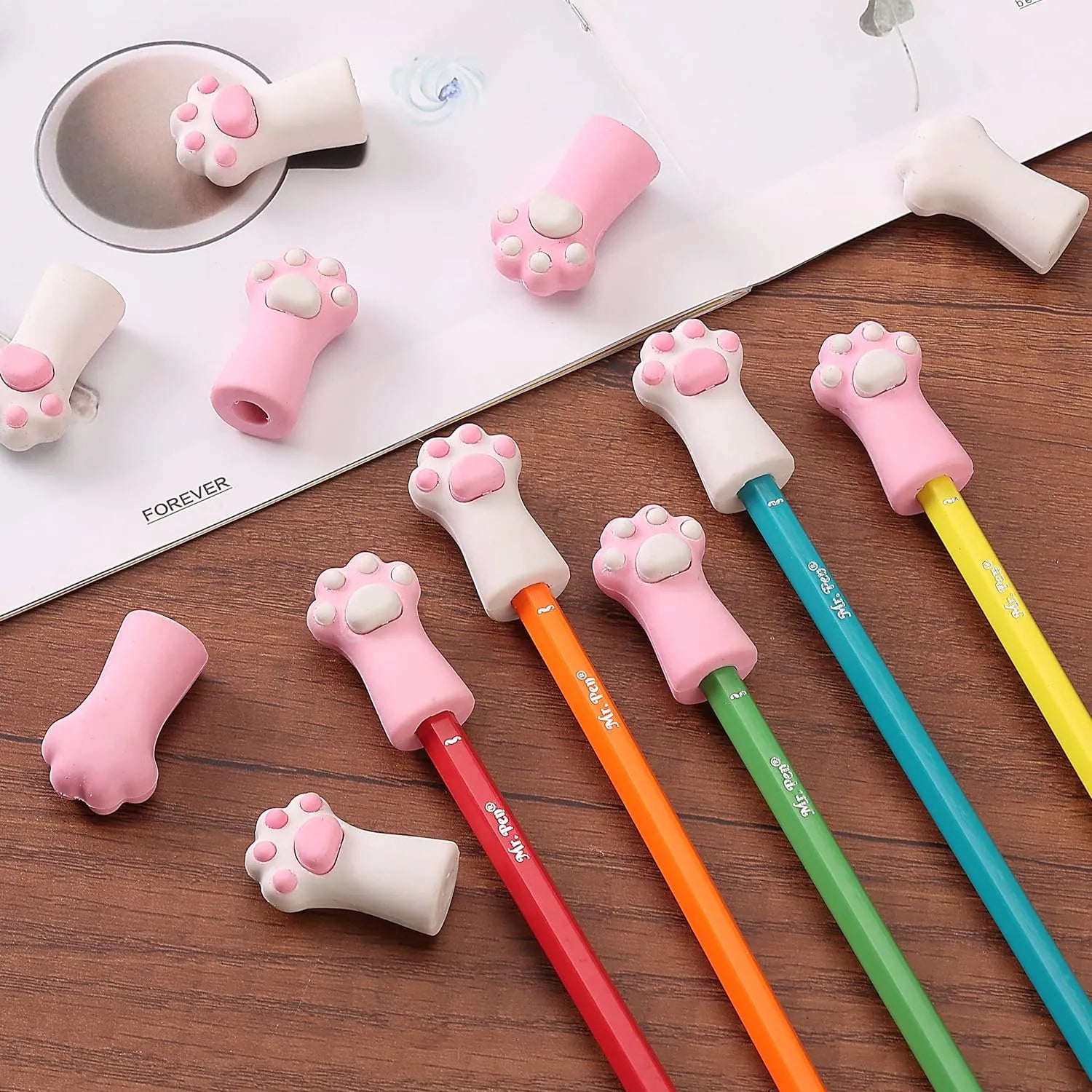 Cute Cat Paw Pencil Toppers Eraser Caps (12 Pack)