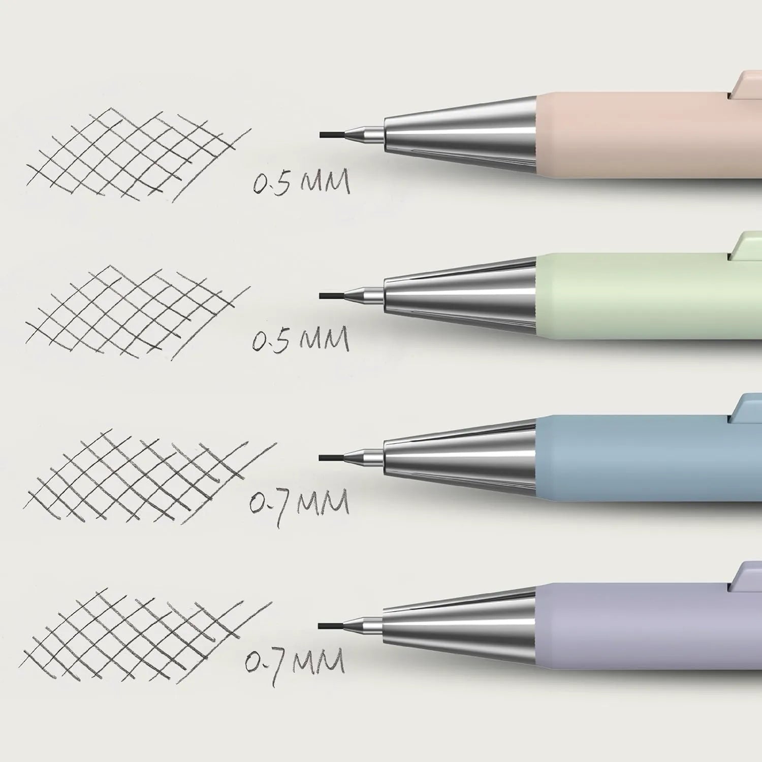 Pastel Mechanical Pencil Set - 4 Pack with 0.5 & 0.7mm Leads
