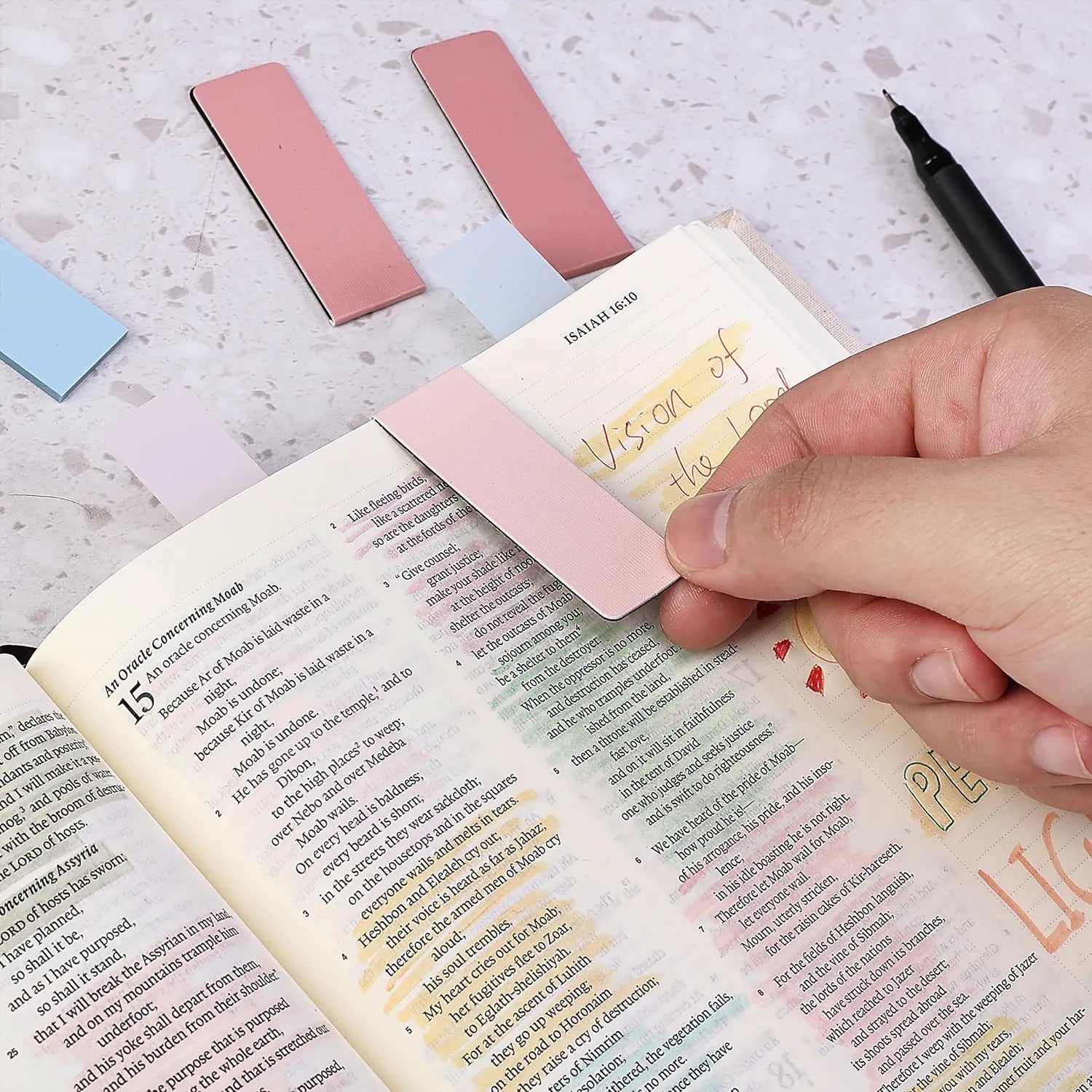 Bible Journaling Kit with No-Bleed Highlighters, Pens, Tabs, Prayer Cards, Sticky Notes, and Pencil Case