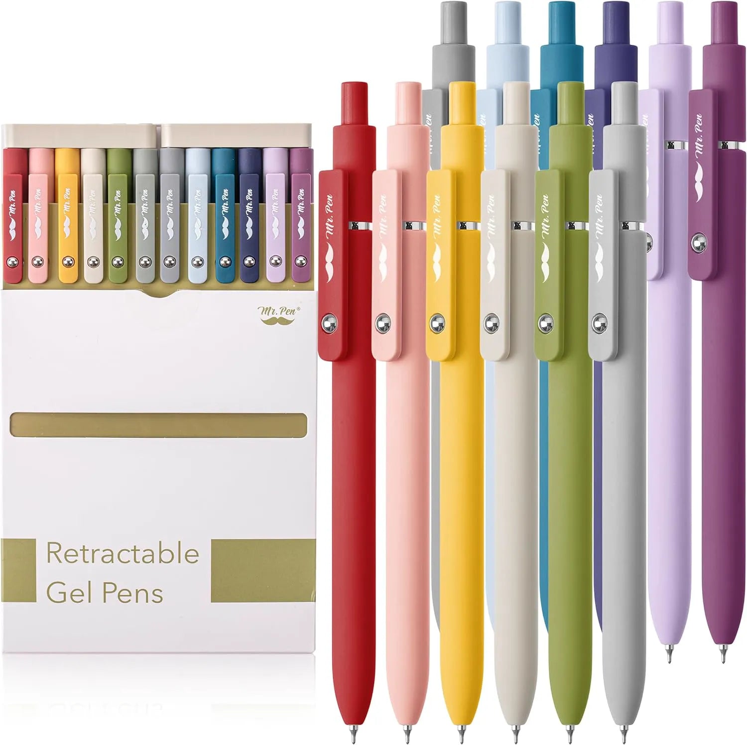 Retractable Gel Pens (6 or 12 Pack) - Morandi & Vintage Barrels, Black Ink, Fine Point 0.5mm, Fast Dry