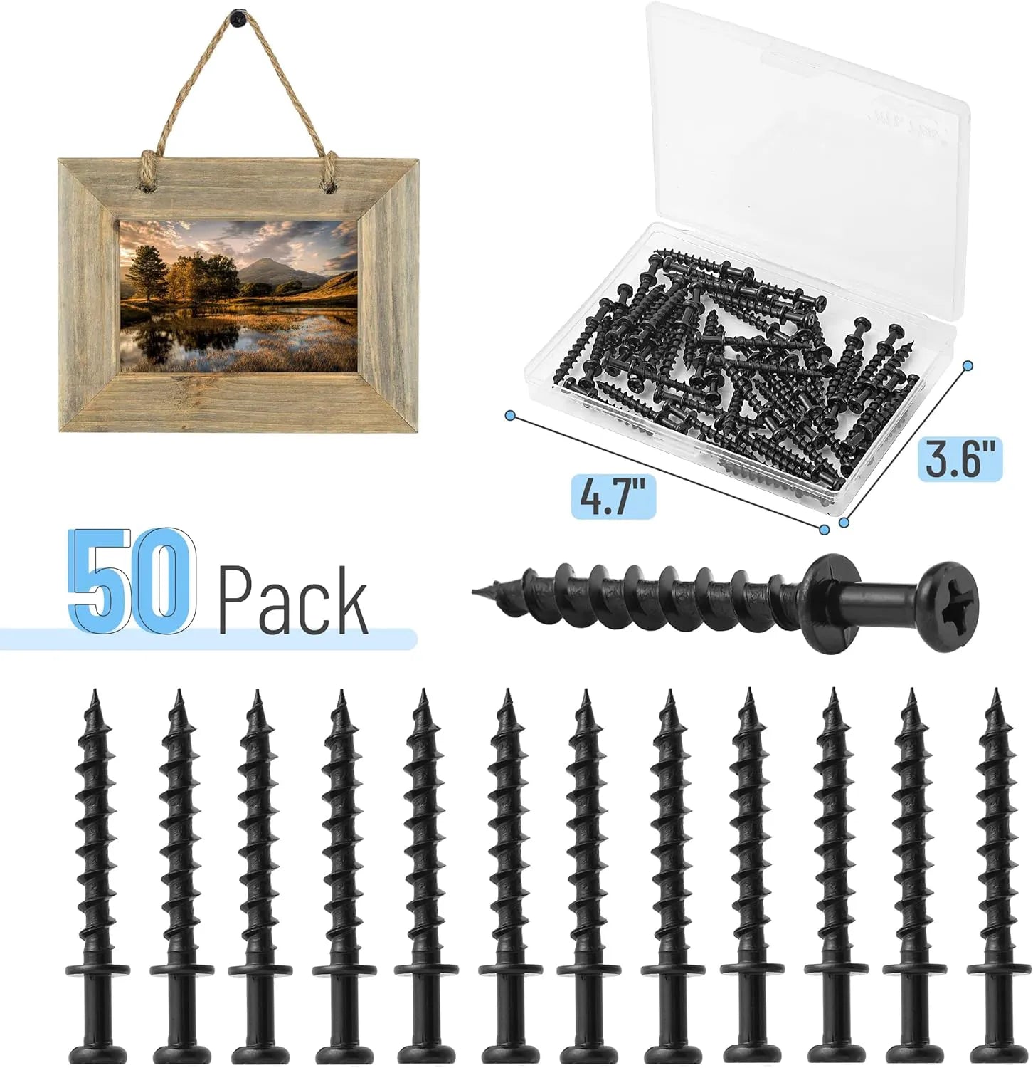 Mr. Pen Bear Claw Hangers, 50 Pack, Black, 4-in-1 Hanging Screws for D-Rings